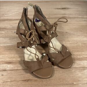 Circus Sam Edelman Brown Emilia Lace Up Block Heel Vegan Suede Size 8.5